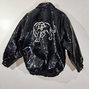 EZ Street Wear Composite Leather Alligator‎ Jacket Womens 16 Embroidered Jaguar